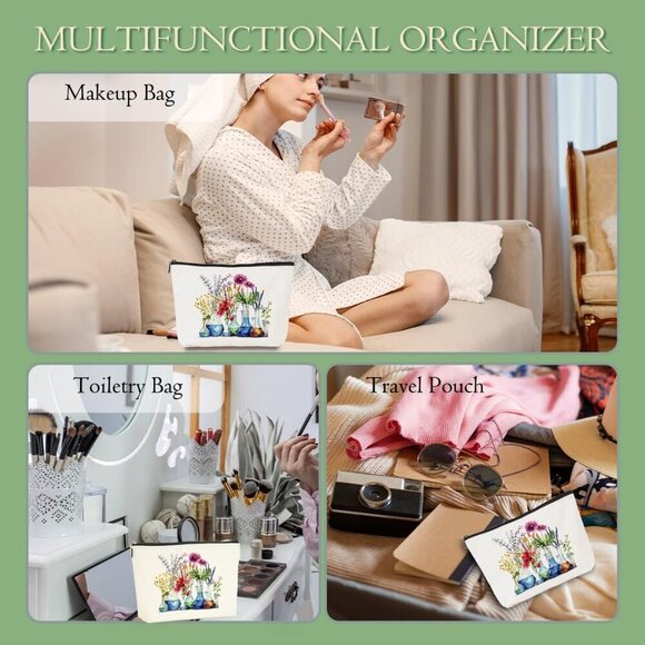 2pcs Science Teacher Gifts Floral Cosmetic Bags for Women, Chemistry Floral Make - Picture 5 of 6